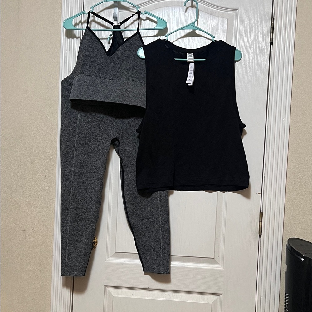 PINK vs Gray Active Set with Black Crop Tank